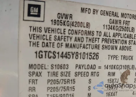 2000 GMC Sonoma Sls из США, поврежденный, VIN 1GTCS1445Y8101526